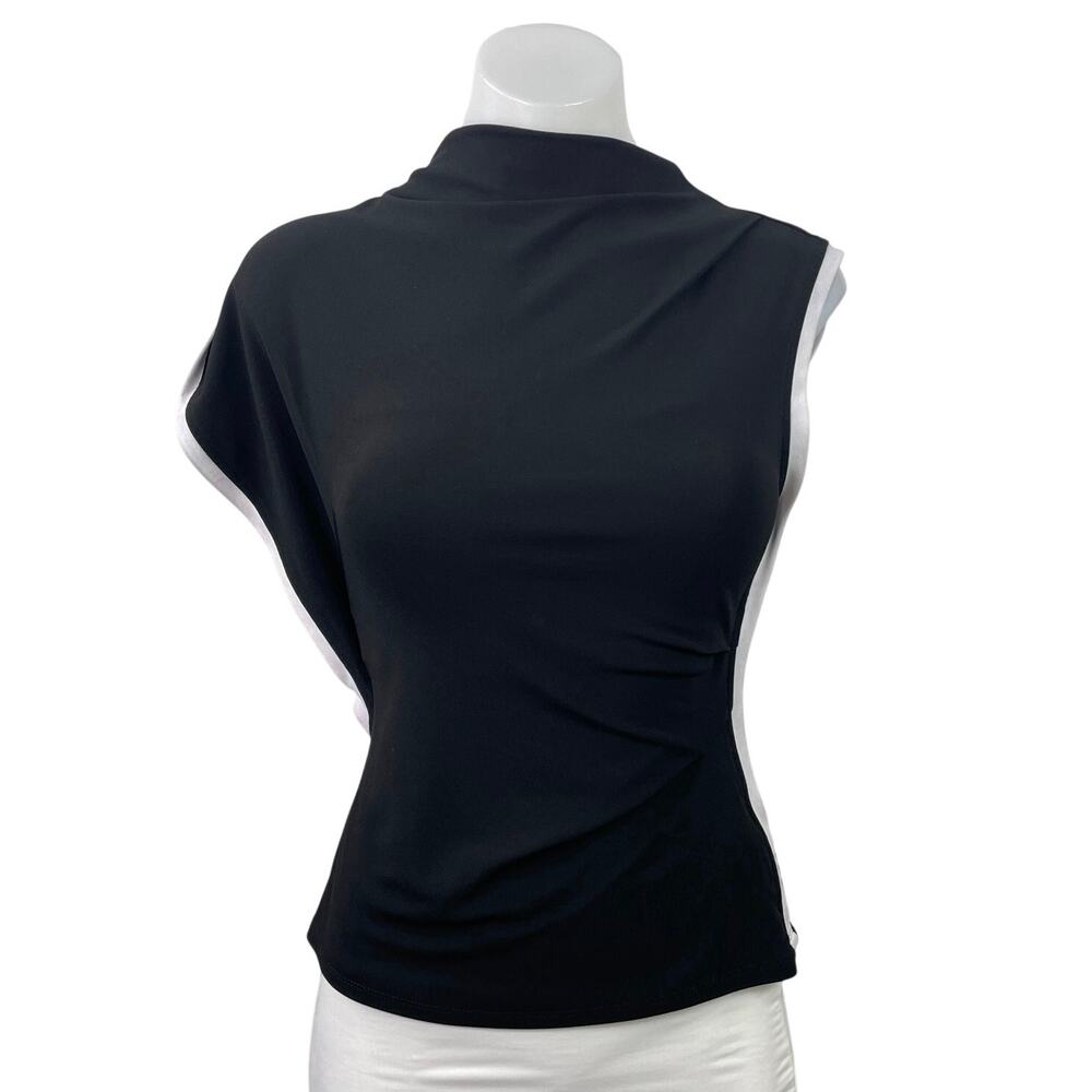 Reiss Eva Women's Black Asymmetric Contrast Mock Neck One Shoulder Blouse Top XS
